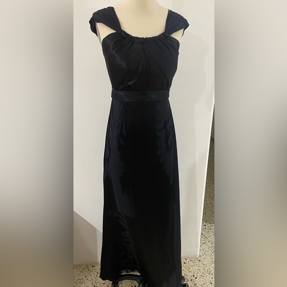 Elie Tahari Bergdorf Goodman long satin stamp black dress